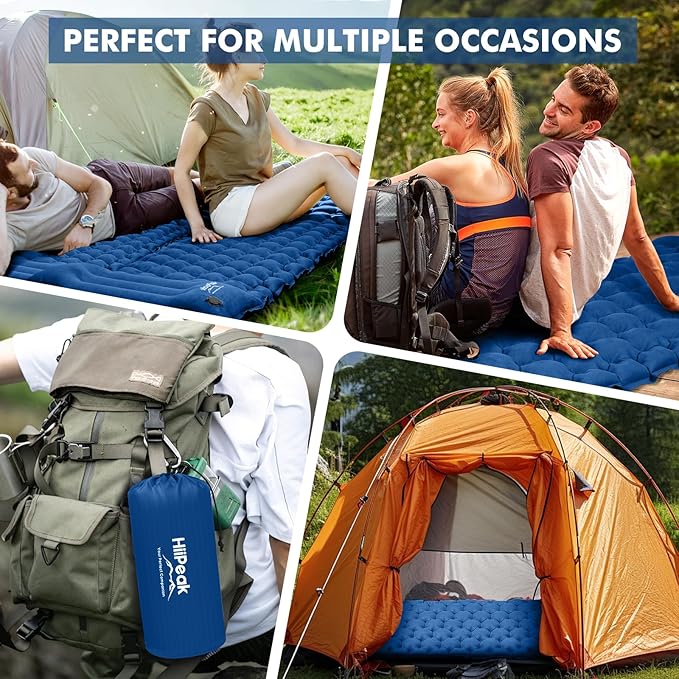HiiPeak Camping Sleeping Pad, Suede Top Camping Mat with Pillow, Built-in Foot Pump Inflatable Sleeping Pads Compact for Camping Backpacking Hiking Traveling Tent