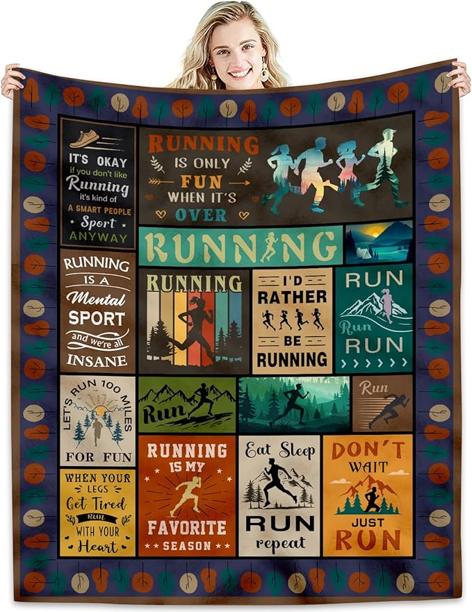 Running Gifts for Women/Men Blanket 50"X60", Cool Sports Theme Birthday Gifts for Runners, Cross Country/Marathon Presents, Track and Field Running Accessories for Her/Him Present Throw