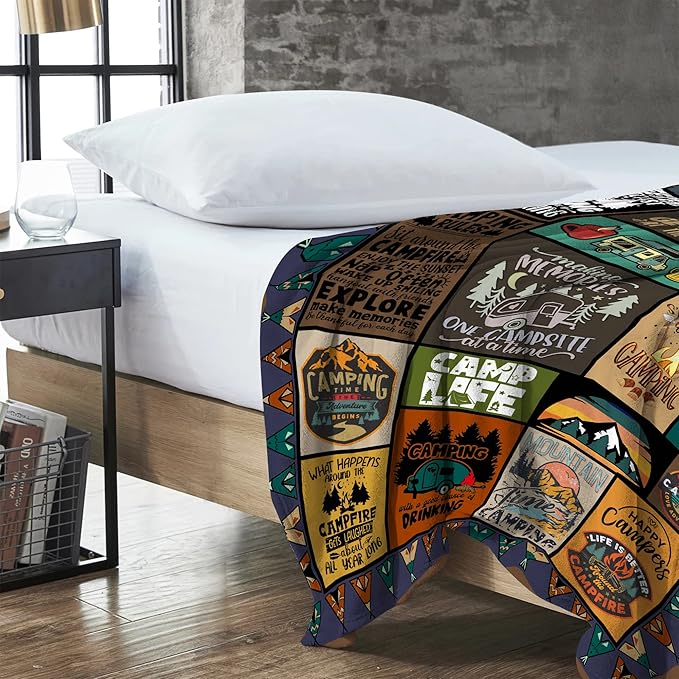 Camping Gifts Blanket 80"X 60", Cool Camping Gifts for Women/Men - Funny Present for Rv Camp - Camper Gifts for Boy/Girl - Best Camper Gift Ideas - Summer Camp Souvenirs Gifts Throw