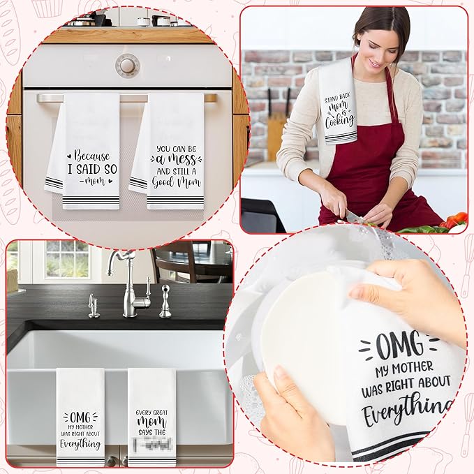 R HORSE Mother's Day Kitchen Dish Towels - 5Pcs Funny Saying Member of Family Kitchen Hand Towels, Soft Absorbent Cleaning Dishcloth Home Bathroom Decor Gift for Mom Hostess Housewarming Gifts