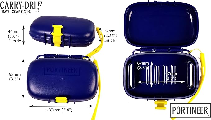 Carry-Dri EZ Travel Bar Soap Container & Dish - Dries with Patented Air Vents - Durable Leakproof Soap Holder - Compact Soap Bar Case - Ultimate Portable Soap Box for Traveling - Blue-Yellow