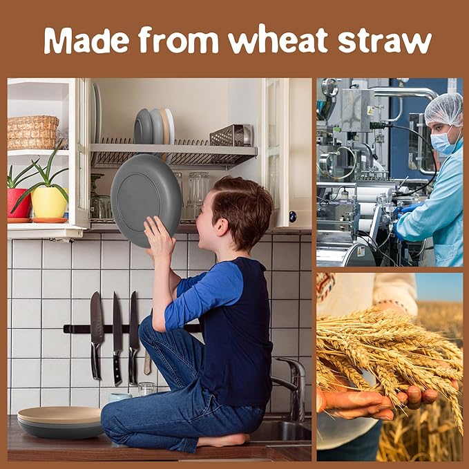 Teivio 32-Piece Kitchen Plastic Wheat Straw Dinnerware Set, Service for 8, Unbreakable Plates, Bowls and Cups Set, Farmhouse Outdoor Camping Dishes for Rustic Life/Country/Vintage, Country