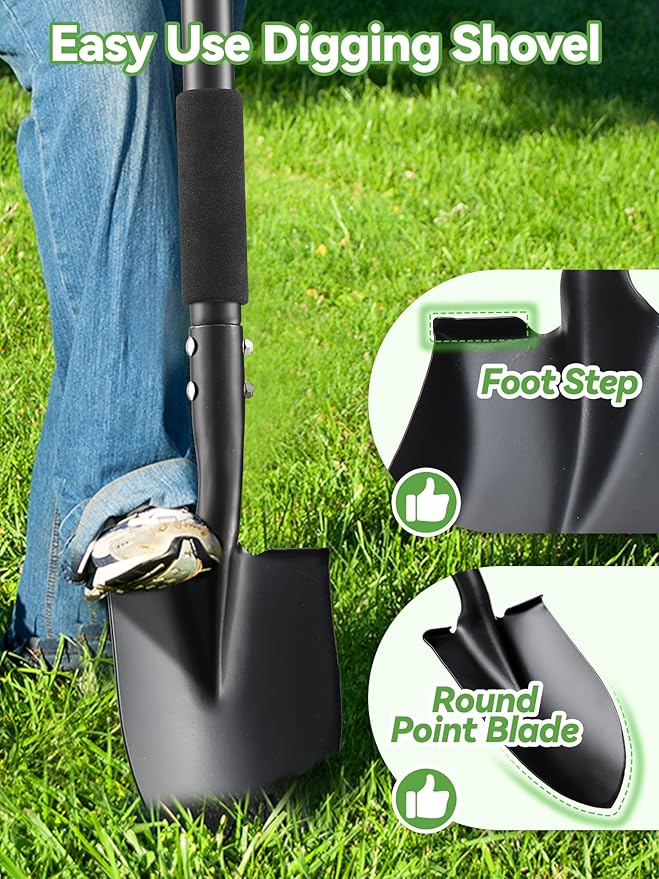 Shovel, Garden Shovels for Digging Gardening Heavy Duty, 31 inch Small Short Metal Shovel with D-Handle, Sharp Round Point Blade, Comfort Grip, Camping, Off Road, Soil, Kids Sand Beach Mini Spade Tool