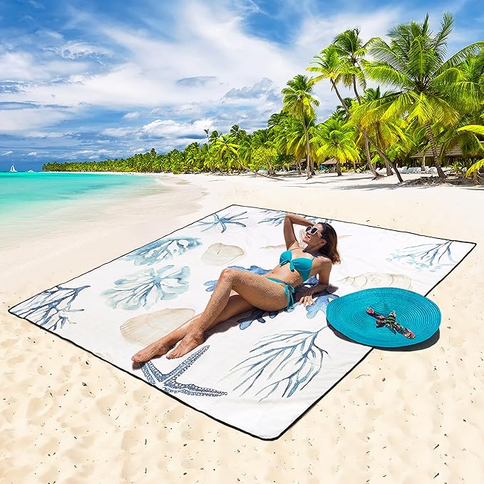 WIWIGO Beach Blanket Waterproof Sandproof Beach Mat 79" X 83"/10'x9'for 2-8 Adults Quick Drying Outdoor Picnic Mat Beach Accessories for Travel, Camping, Hiking