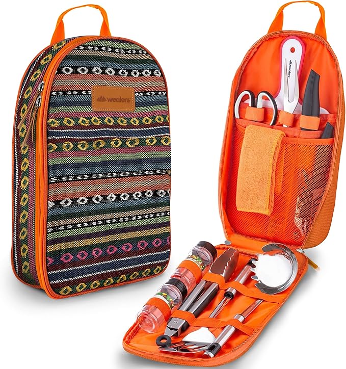 Wealers Camp Kitchen Cooking Utensil Set Travel Organizer Grill Accessories Portable Compact Gear for Backpacking BBQ Camping Hiking Travel Cookware Kit Water Resistant Case
