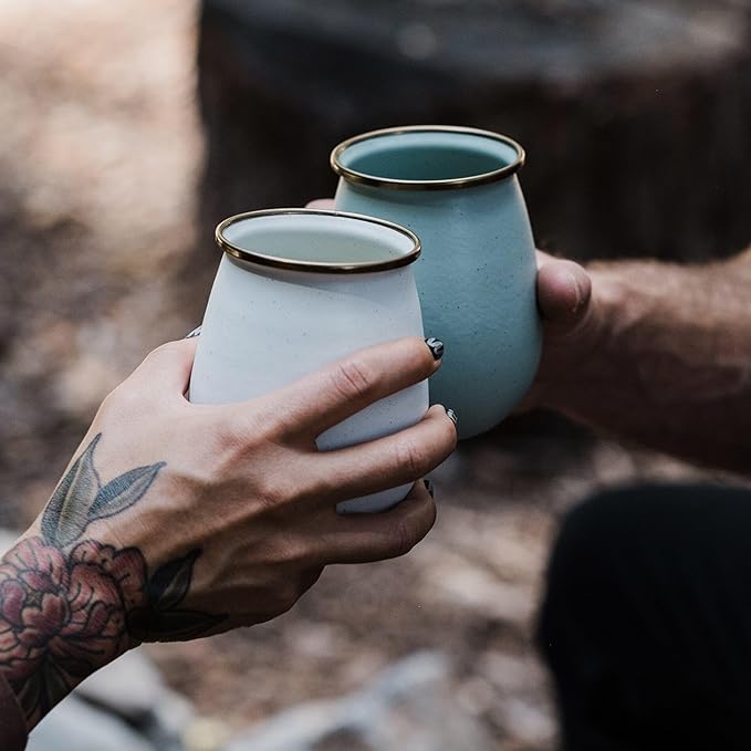 Barebones Enamel Tumblers Set of 2 - Vintage-inspired Design - Durable and Suitable for Outdoor Picnics or Camping (16 Oz, Eggshell)