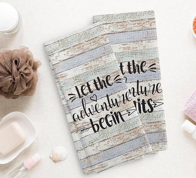 Let The Adventure Begin Kitchen Towel and Dishcloth Set of 2, Camping Hand Towels, Gifts for Campers, Campsite Drying Cloth, Tea Towels for Bathroom Kitchen, 1624 Inch