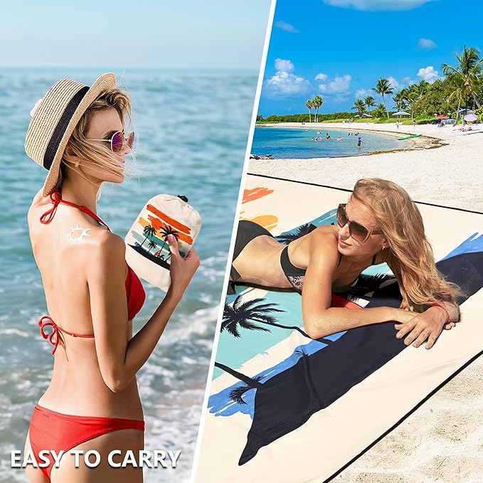WIWIGO Beach Blanket Waterproof Sandproof Beach Mat 79" X 83"/10'x9'for 2-8 Adults Quick Drying Outdoor Picnic Mat Beach Accessories for Travel, Camping, Hiking