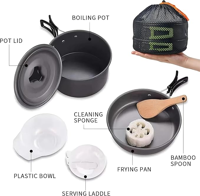 aiGear Camping Cooking Set Cookware Mess Kit with Storage Bag Pot Pan Set Camping Accessories for Outdoor Camping Hiking Picnic Portable and Lightweight Aluminum