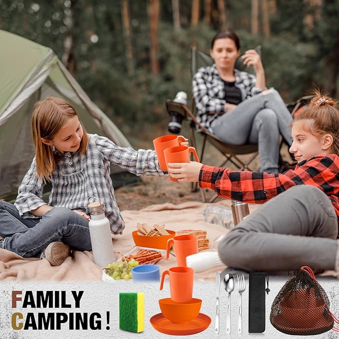 Scout Camping Mess Kit for Person Boy Scout Dishes Set Girl Scout Mess Kit with Mesh Bag Reusable Light Weight Eating Utensils Plastic Camping Cutlery Set for Travel Camp
