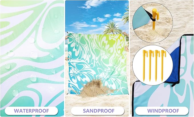 WIWIGO Beach Blanket Waterproof Sandproof Beach Mat 79" X 83"/10'x9'for 2-8 Adults Quick Drying Outdoor Picnic Mat Beach Accessories for Travel, Camping, Hiking
