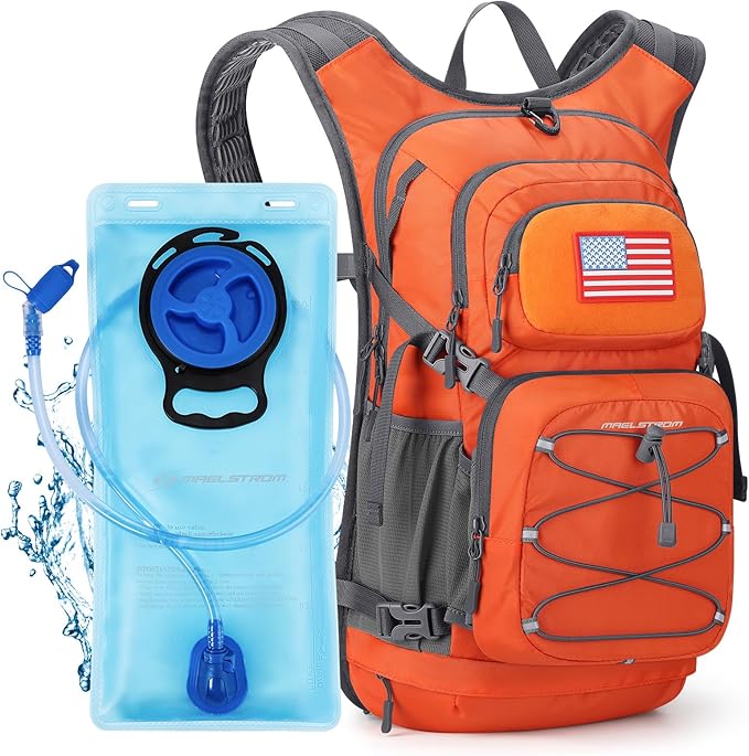 Maelstrom Hydration Hiking Backpack with 2L/3L Water Bladder, High Flow Bite Valve Water Backpack for Men Women Lightweight Insulation for Hiking, Cycling, Running, Climbing, Camping