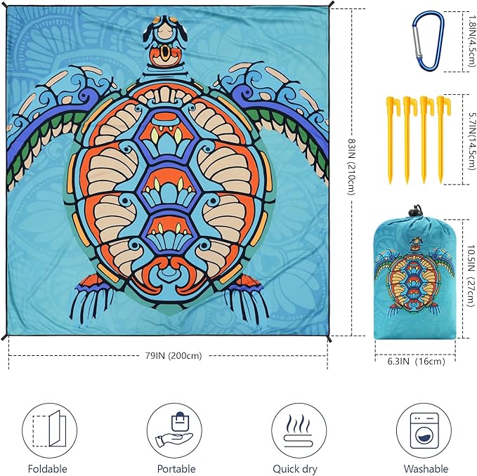 WIWIGO Beach Blanket Waterproof Sandproof Beach Mat 79" X 83"/10'x9'for 2-8 Adults Quick Drying Outdoor Picnic Mat Beach Accessories for Travel, Camping, Hiking