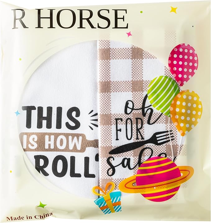 R HORSE 5Pcs Funny Kitchen Dish Towel Set Absorbent Quick Dry Cloth Dish Tea Towels Reusable Bar Hand Dishcloths Decor for Bathroom Kitchen Home Supplies