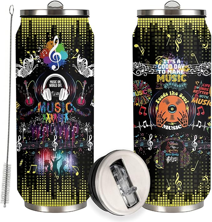 Music Notes Stainless Steel Insulated Tumbler With Straw Lid, Musical Lovers Gift For Musician As Music Themed Gifts 17 Oz