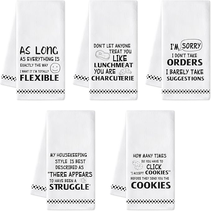 R HORSE Funny Saying Kitchen Dish Towels - 5Pcs Adult Sarcasm Cleaning Dishcloth Humor Sarcasm Word Absorbent Bar Quick Dry Hand Towel Tea Towels Birthday for Women Men Housewarming Decor