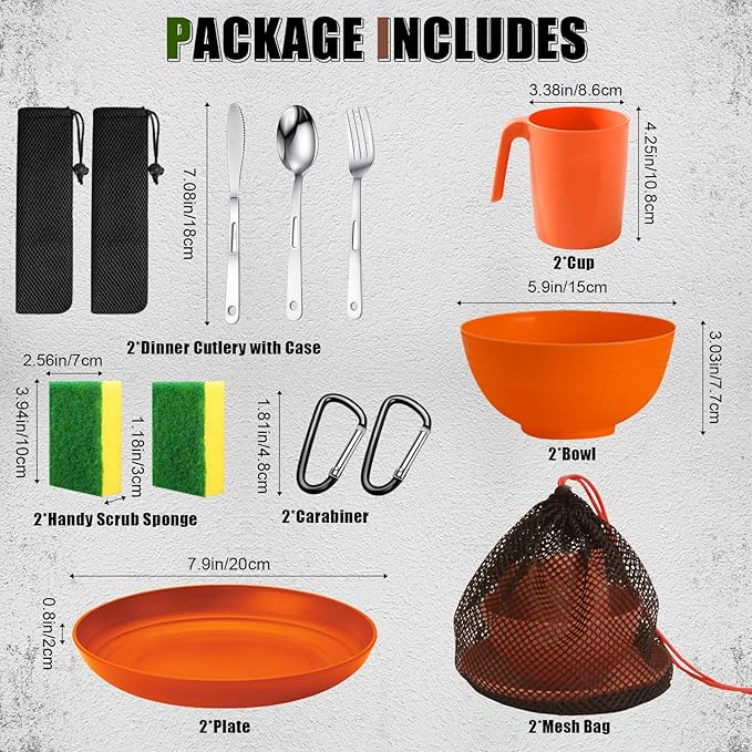 Scout Camping Mess Kit for Person Boy Scout Dishes Set Girl Scout Mess Kit with Mesh Bag Reusable Light Weight Eating Utensils Plastic Camping Cutlery Set for Travel Camp