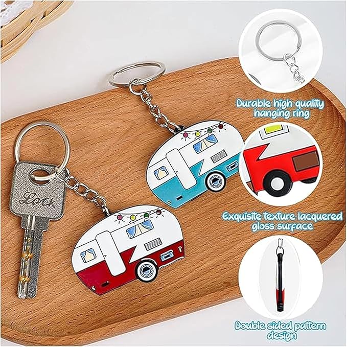 Camper Keychain, Upgraded Double-Side Metal Camping Key chain, Couples RV Accessories Set of 2 for Men Women
