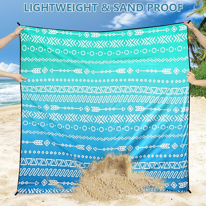 WIWIGO Beach Blanket Waterproof Sandproof Beach Mat 79" X 83"/10'x9'for 2-8 Adults Quick Drying Outdoor Picnic Mat Beach Accessories for Travel, Camping, Hiking