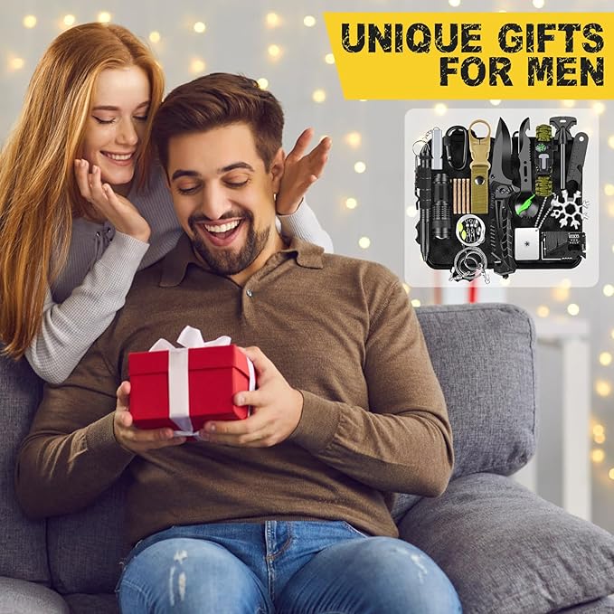 Gifts for Men Him Dad Husband, 28-In-1-Survival Kits, Men's Gifts Survival Gear, Stocking Stuffers for Men Christmas Birthday Gifts, Unique Cool Gadgets Gifts for Camping, Hiking, Hunting