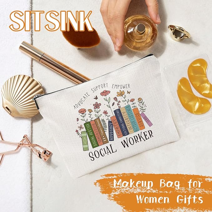 Sitsink Social Worker Makeup Bags - Empower Gifts for Her, Advocate Support Makeup Cosmetic Bags
