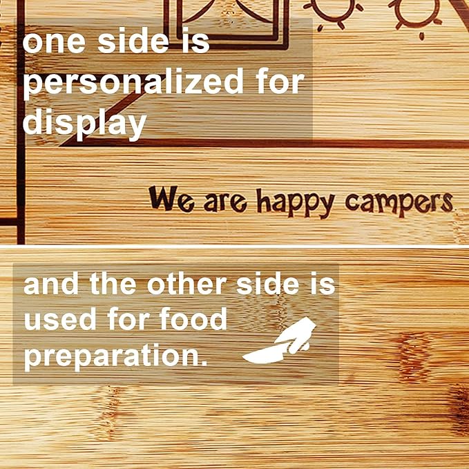 RV Cutting Board Campsite Retro Happy Camper Bamboo Wood Camper Chopping Board Perfect Funny Serving Tray for Vegetables Fruit Cheese, RV Camper gifts,Home Deco