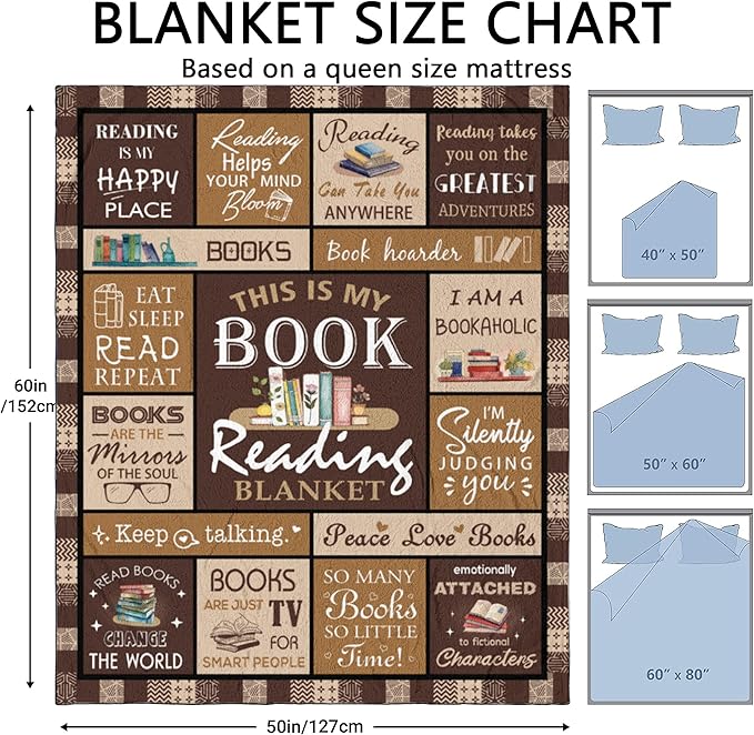 Book Lovers Gift Blanket 50" X 60" - Best Gifts for Readers - Librarian, Book Club Throw for Bookworms - Book Accessories and Stuff - Bookish Literary Present Ideas - Reading Throws