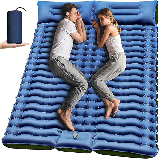 Yuzonc Double Camping Sleeping Pad with Built-in Foot Pump and Pillows – Ultralight Inflatable Sleeping Mat for 2 Person, Compact Air Mattress for Backpacking Hiking Tent Camping, Portable Outdoor