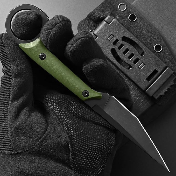Ccanku C1140 Fixed Blade Knife,D2 Blade G10 Handle Claw Knife for Outdoor, EDC Tool, Survival, Hiking, Camping (Army Green)