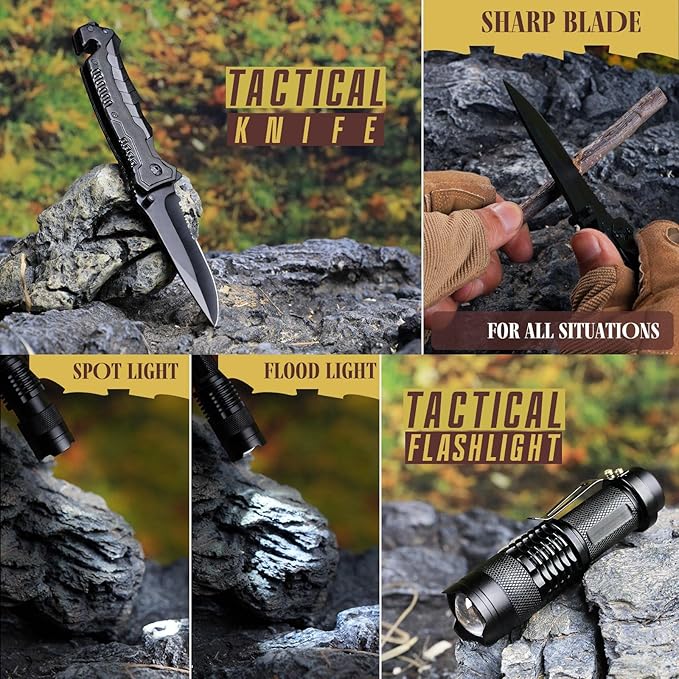 Gifts for Men Dad Husband Him Fathers Day, Survival Kit, Emergency Survival Gear and Equipment 14 in 1, Anniversary Birthday Gifts for Him Boyfriend, Hunting Fishing Camping Accessories, Cool Gadget