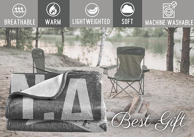 Camping Gifts for Women Men Lovers Throw Blanket, Happy Campers Decor Outdoor, RV Campsite Travel Hiking - Rules 01, 50" x 65"