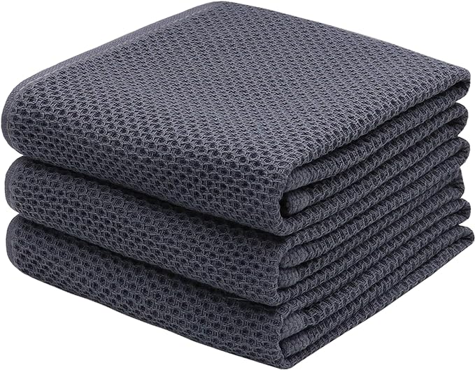 Mia'sDream Grey Kitchen Towels Set, Cotton Dish Towels for Kitchen Washing Dishes, Soft and Absorbent Kitchen Hand Towels Tea Towels, 13inch x 28inch 3 Pack (Dark Gray)