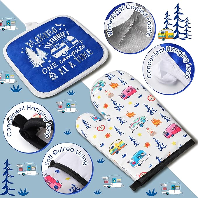 CHENGU 4 Pcs Camping Dish Towel Pot Holder Oven Mitt Gifts Camping Must Have Accessories Essential Making Memories One Campsite at a Time RV Kitchen Towel Absorbent Soft Hand Dishcloth