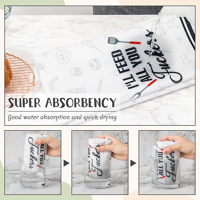 R HORSE 5Pcs BBQ Grilling Dish Towel Funny Barbecue Cooking Absorbent Kitchen Dishcloth Grilling Themed Cleaning Dishcloth Bar Hand Towel Gifts for Chef Men Women Housewarming