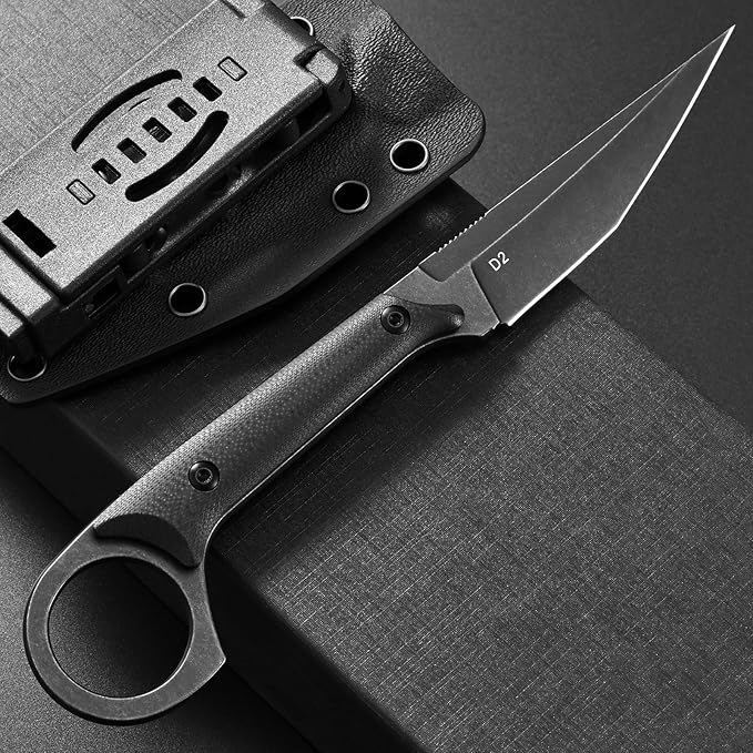 Ccanku C1140 Fixed Blade Knife, D2 Blade G10 Handle Claw Knife for Outdoor, EDC Tool, Survival, Hiking, Camping (Black)
