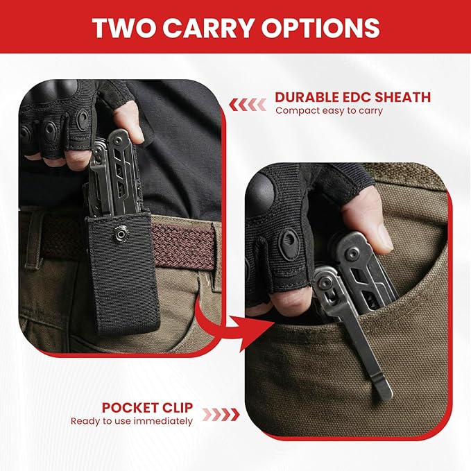 Multitool, 16-in-1 Stainless Steel Multi Tool Pliers with Adjustable Hex Wrench, Damascus Pocket Knife, Nylon Sheath for Survival, Camping and Hunting, Hiking, Simple Repair