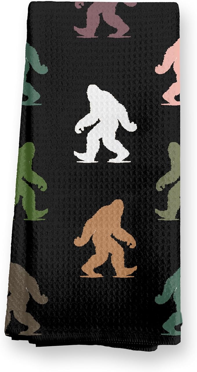 Abstract Retro Sasquatch Kitchen Towels, Sasquatch Gifts Dish Tea Towels for Kitchen Decor, Gifts for Hiking Camping Lovers Hand Towel for Bathroom Decor, 16x24 Inch,C083-MJ-ZH