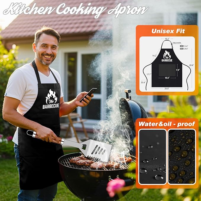 ROMANTICIST 26pcs Grilling Gifts for Men, Dad Gifts for Father's Day, Stainless Steel BBQ Grill Accessories Tools Set, Heavy Duty BBQ Utensils Kit with Apron, Thermometer, Mats in Aluminum Case Brown