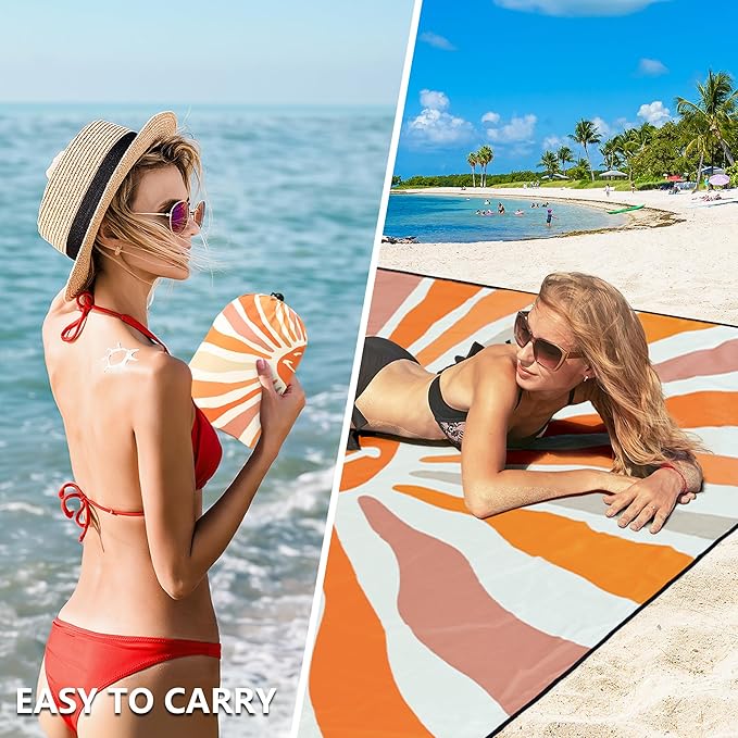 WIWIGO Beach Blanket Waterproof Sandproof Beach Mat 79" X 83"/10'x9'for 2-8 Adults Quick Drying Outdoor Picnic Mat Beach Accessories for Travel, Camping, Hiking