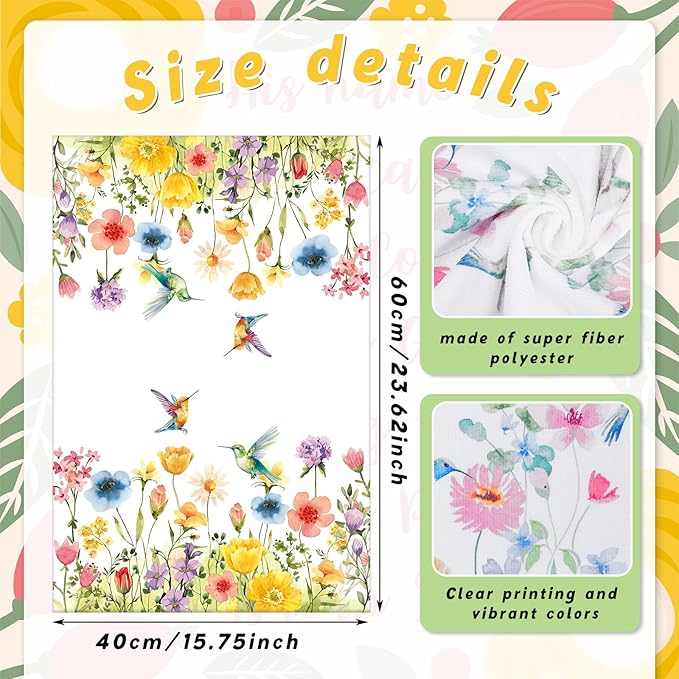 Oudaoudain Sets of 6 Spring Kitchen Towels Decor Floral Wildflower Hummingbirds Branches Dish Hand Tea Towels for Spring Party Holiday Supply Bathroom Housewarming Gift