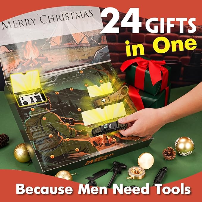 VEITORLD Gifts for Men Dad Husband Him Fathers Day, Survival Gear and Equipment 12 in 1, Survival Kits, Cool Unique Fishing Hunting Anniversary Birthday Gifts for Him Teen Boy Boyfriend Women