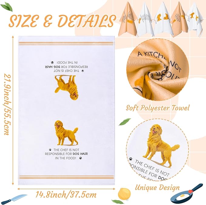 R HORSE Golden Retriever Kitchen Dish Towels - 5Pcs Funny Dog Themed Absorbent Kitchen Dish Cloths for Golden Retriever Lovers, Cleaning Hand Towels Funny Housewarming for Dog Owners