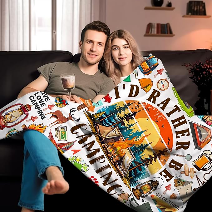 Camping Blanket Gifts for Men Women Stuff Plush Camper Blankets and Throws Camping Essentials Camping Gifts for Men Women Boys Teens Camping Lovers Birthday Party Decorations Hiking Fishing 50"X40"