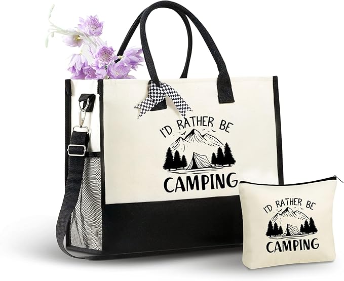 InnoBeta Camping Gifts for Women, Canvas Tote Bag for Mom, Frineds, Coworkers, Bag with Top Zipper Closure and Shoulder Strap