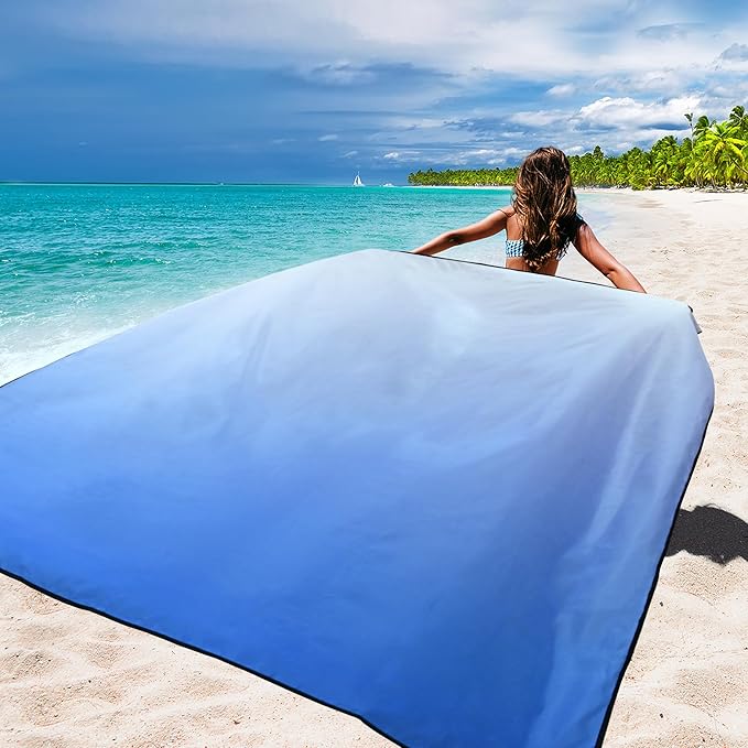 WIWIGO Beach Blanket Waterproof Sandproof Beach Mat 79" X 83"/10'x9'for 2-8 Adults Quick Drying Outdoor Picnic Mat Beach Accessories for Travel, Camping, Hiking
