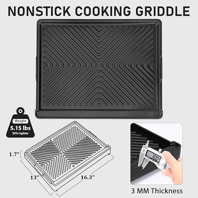 Utheer Stove Top Griddle for Gas & Electric Stove — Flat Top Nonstick Reversible Grill & Griddle Pan for Stovetop Cooking, Lightweight Cast Aluminum, PFAS-Free Ceramic Nonstick, 16.3″ × 13″
