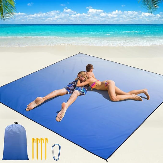WIWIGO Beach Blanket Waterproof Sandproof Beach Mat 79" X 83"/10'x9'for 2-8 Adults Quick Drying Outdoor Picnic Mat Beach Accessories for Travel, Camping, Hiking