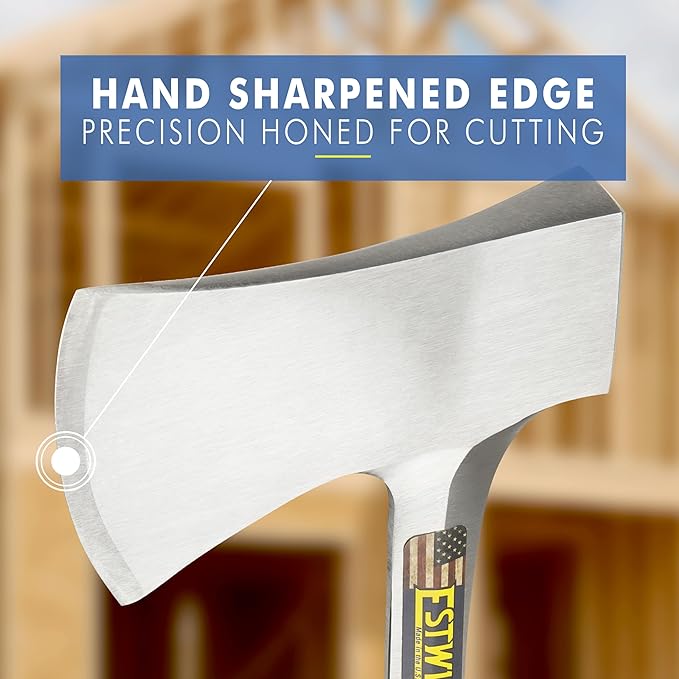 ESTWING Sportsman's Axe - 14" USA Made Camping Hatchet with Forged Steel Construction & Genuine Leather Grip - E24A