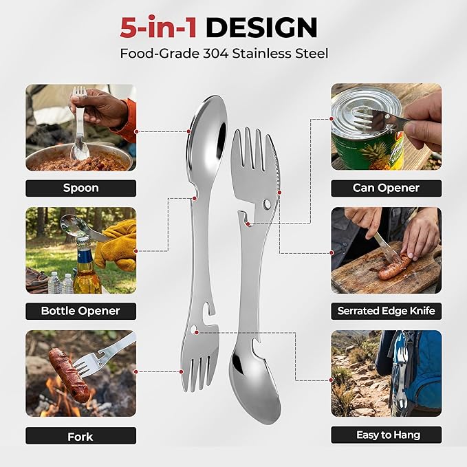Alocs 9pcs Camping Cookware Kit, Non-Stick Lightweight Camping Pots with 3200w Stove, Igniter & Gas Canister Stand, 5-in-1 Utility Spork for Hiking, Solo Camping, Backpacking, Outdoor Cooking, Picnic