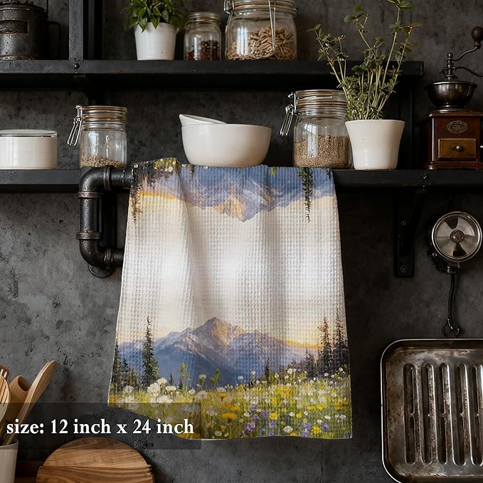Abstract Colorful Mountain Flower Kitchen Towels 16x24 Inch, Floral Bathroom Decor，Aesthetic Landscape Floral Kitchen Towels,Bathroom Gifts for Women Men